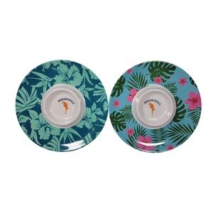 Margaritaville Chip and Dip Bowl Set 2 Tropical Floral Melamine 12" Platters